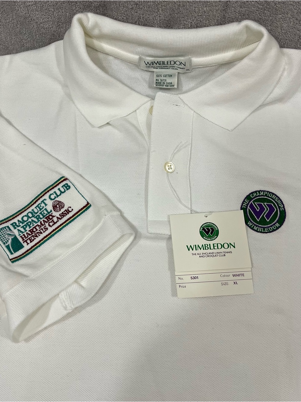 NEW Wimbledon Polo Shirt Mens XL White Short Sleeve Hartmarx Tennis Classic